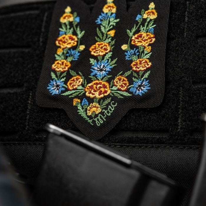 M-Tac нашивка Тризуб Чорнобривці (вишивка) Black