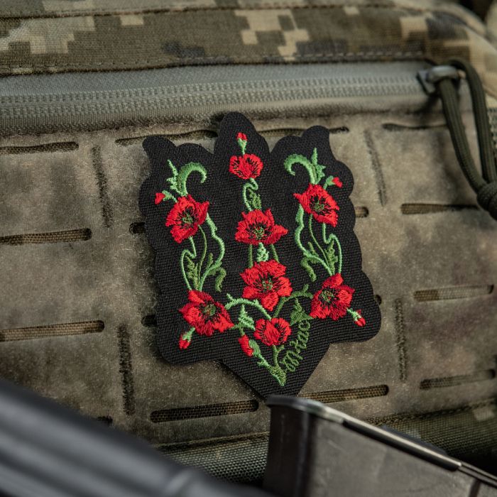 M-Tac нашивка Тризуб Червоний мак (вишивка) Black