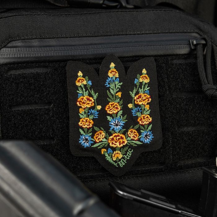 M-Tac нашивка Тризуб Чорнобривці (вишивка) Black