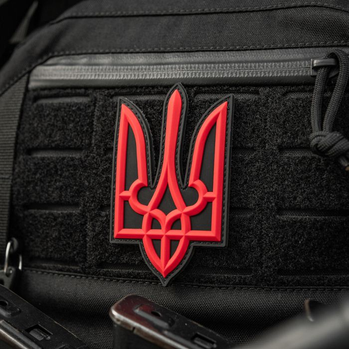 Нашивка Тризуб PVC великий червоно-чорний