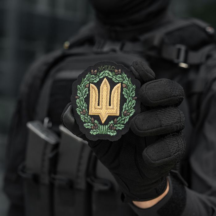 M-Tac нашивка Тризуб з дубовим вінком (вишивка) Black