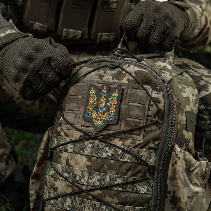 M-Tac нашивка Тризуб Чорнобривці (вишивка) Ranger Green