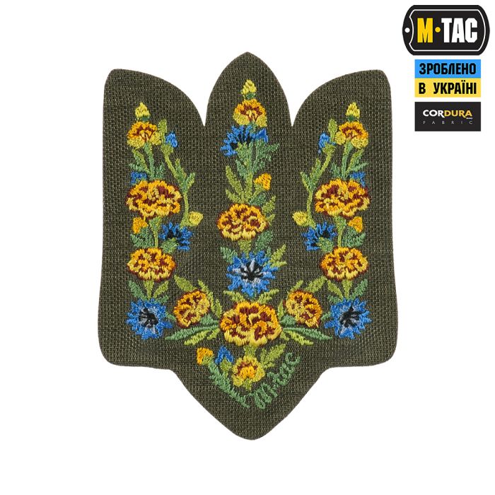 M-Tac нашивка Тризуб Чорнобривці (вишивка) Ranger Green