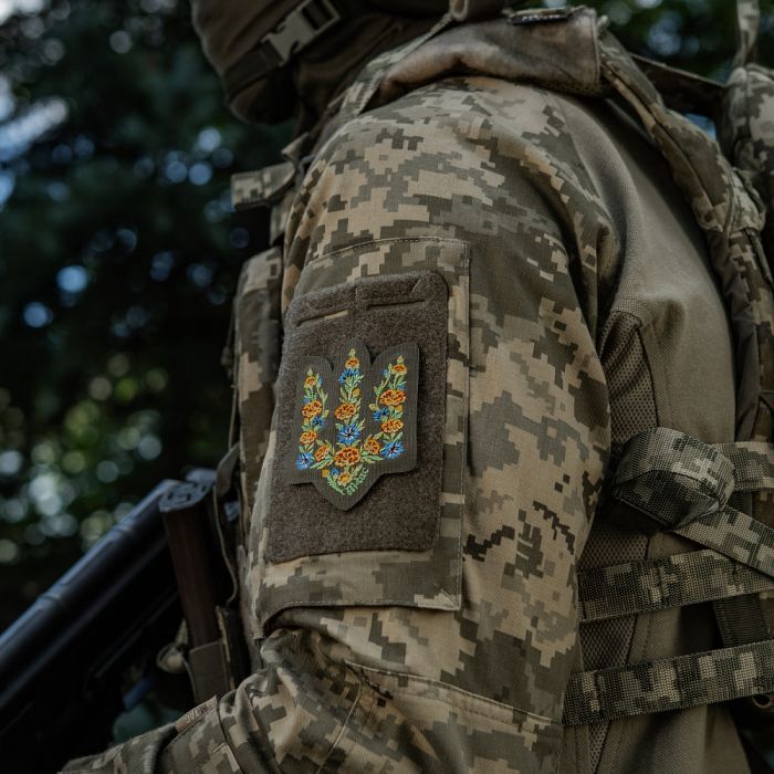 M-Tac нашивка Тризуб Чорнобривці (вишивка) Ranger Green