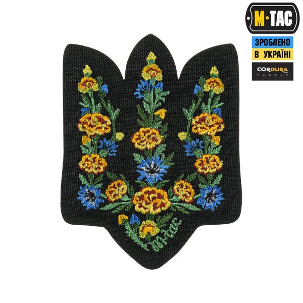 M-Tac нашивка Тризуб Чорнобривці (вишивка) Black