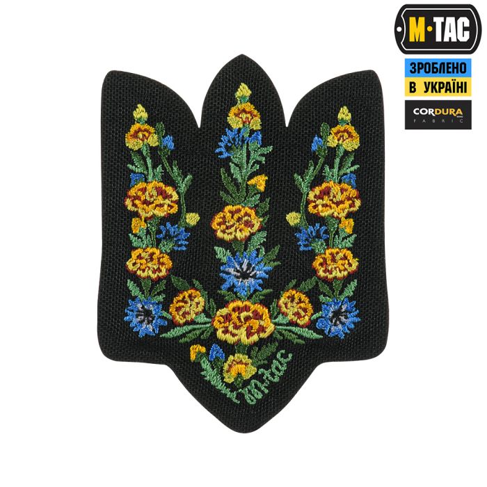 M-Tac нашивка Тризуб Чорнобривці (вишивка) Black
