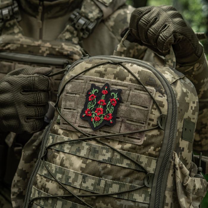 M-Tac нашивка Тризуб Червоний мак (вишивка) Black