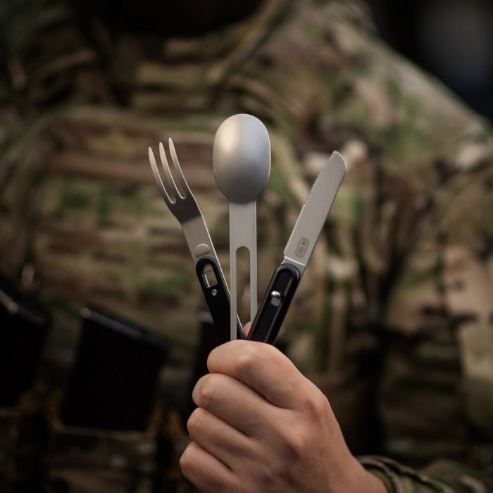 M-Tac столовий набір роз'ємний (3 елемента) Black/Steel