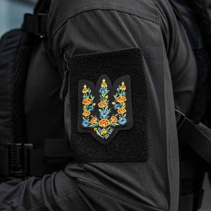 M-Tac нашивка Тризуб Чорнобривці (вишивка) Black