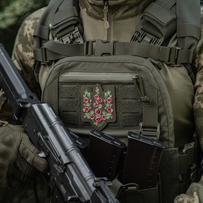 M-Tac нашивка Тризуб рожеві Мальви (вишивка) Ranger Green