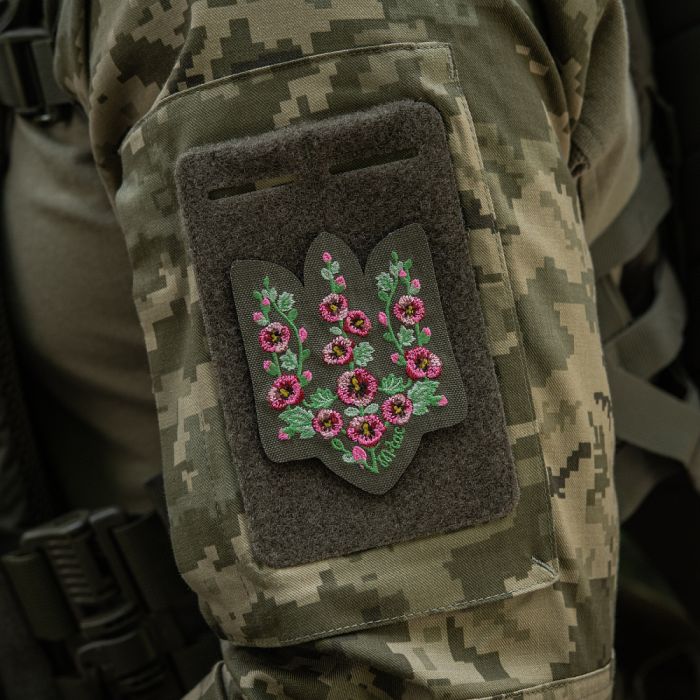 M-Tac нашивка Тризуб рожеві Мальви (вишивка) Ranger Green
