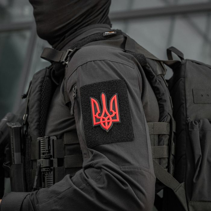 Нашивка Тризуб PVC великий червоно-чорний