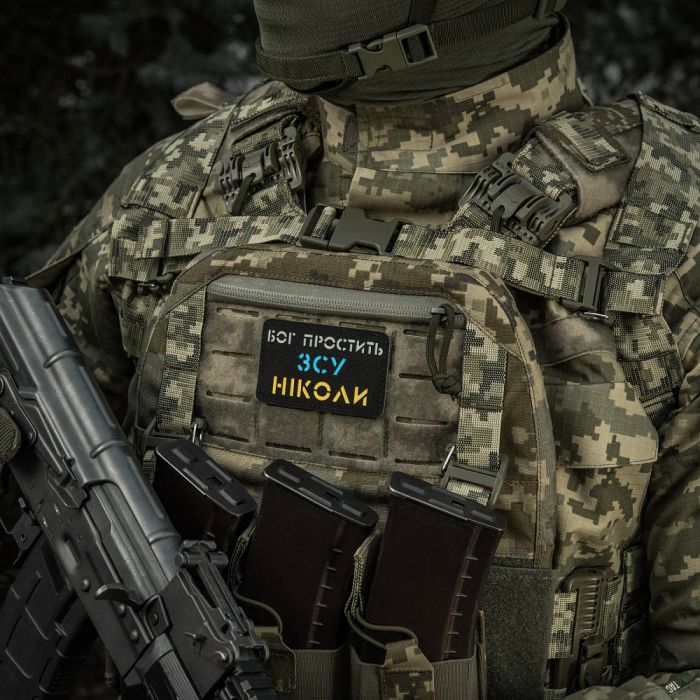M-Tac нашивка Бог простить, ЗСУ ніколи Black/Yellow/Blue/GID