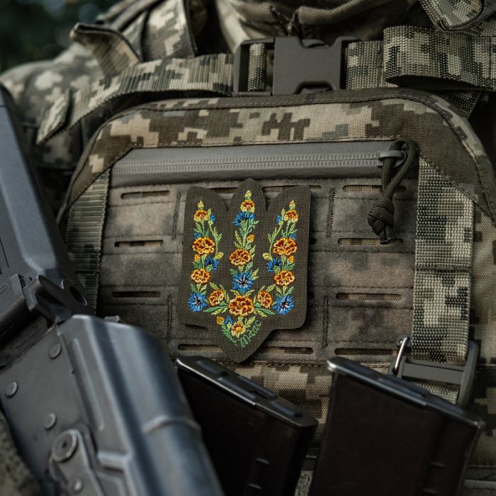 M-Tac нашивка Тризуб Чорнобривці (вишивка) Ranger Green