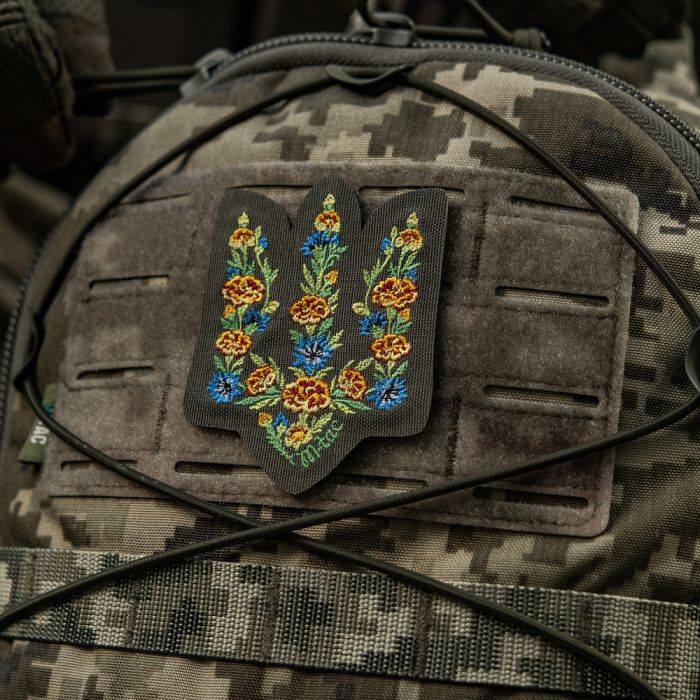 M-Tac нашивка Тризуб Чорнобривці (вишивка) Ranger Green