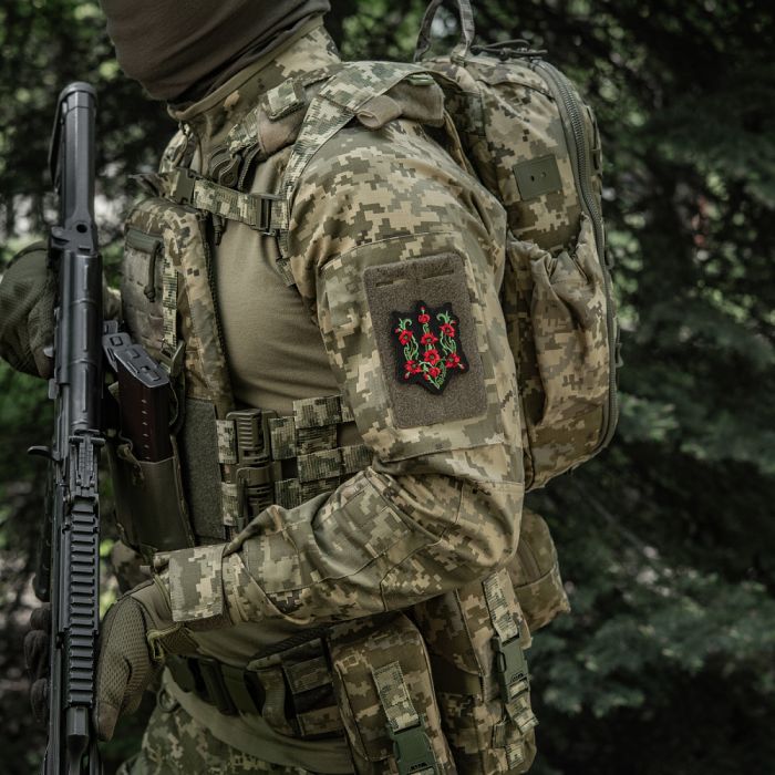 M-Tac нашивка Тризуб Червоний мак (вишивка) Black