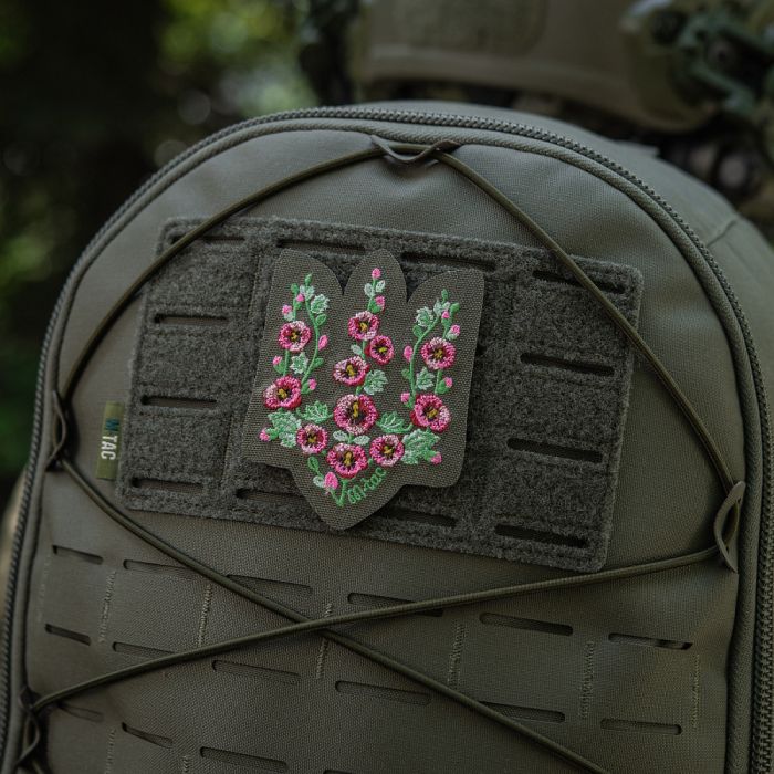 M-Tac нашивка Тризуб рожеві Мальви (вишивка) Ranger Green