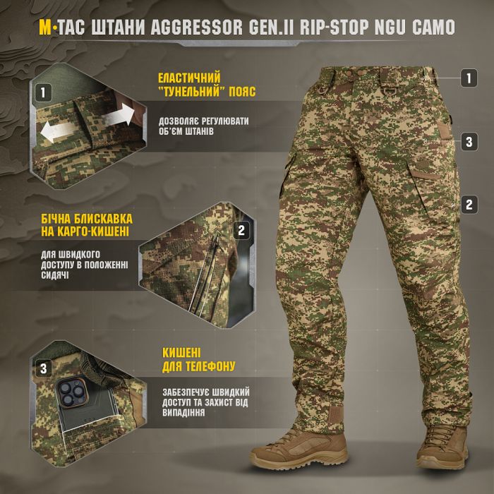 M-Tac штани Aggressor Gen.II Rip-Stop NGU Camo