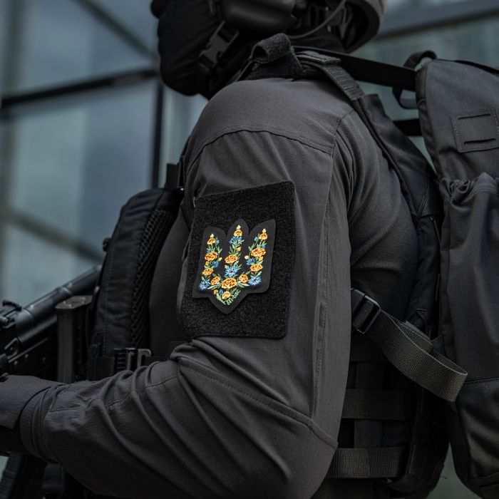 M-Tac нашивка Тризуб Чорнобривці (вишивка) Black