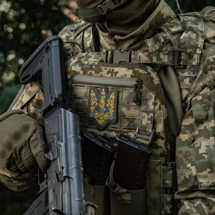 M-Tac нашивка Тризуб Чорнобривці (вишивка) Ranger Green