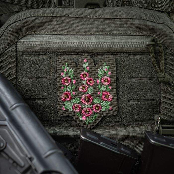 M-Tac нашивка Тризуб рожеві Мальви (вишивка) Ranger Green
