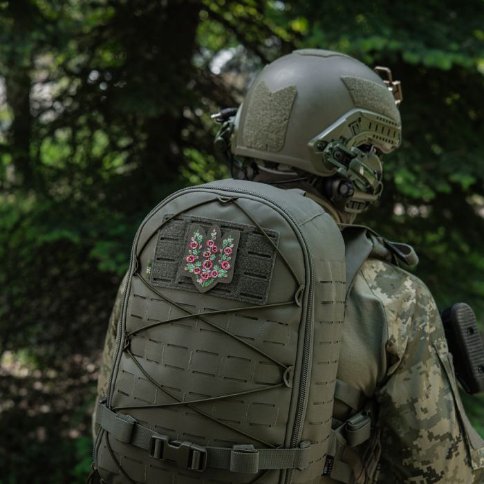 M-Tac нашивка Тризуб рожеві Мальви (вишивка) Ranger Green
