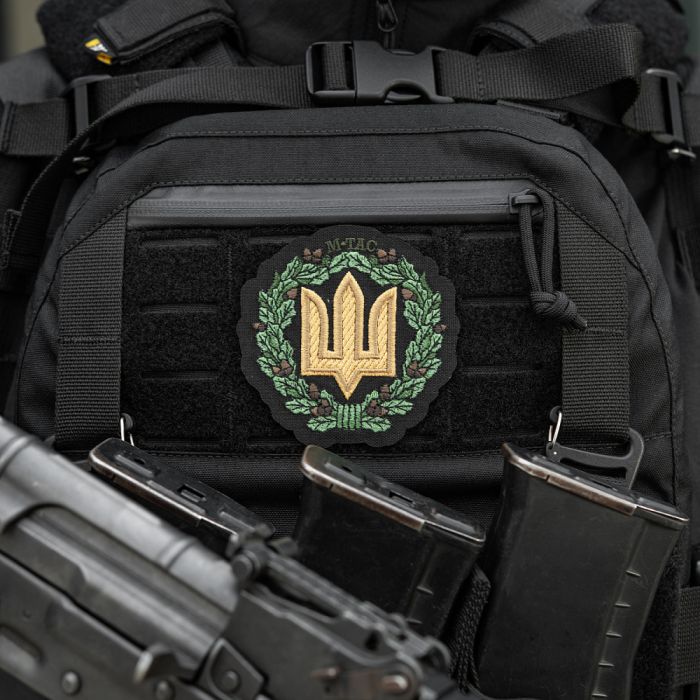 M-Tac нашивка Тризуб з дубовим вінком (вишивка) Black