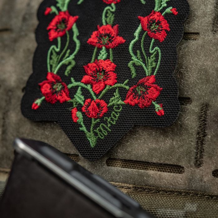 M-Tac нашивка Тризуб Червоний мак (вишивка) Black