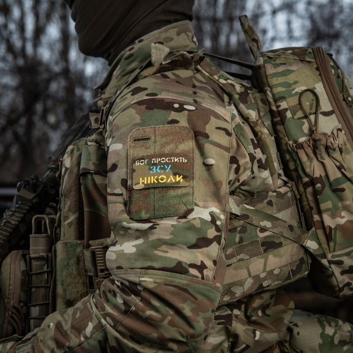 M-Tac нашивка Бог простить, ЗСУ ніколи Multicam/Yellow/Blue/GID