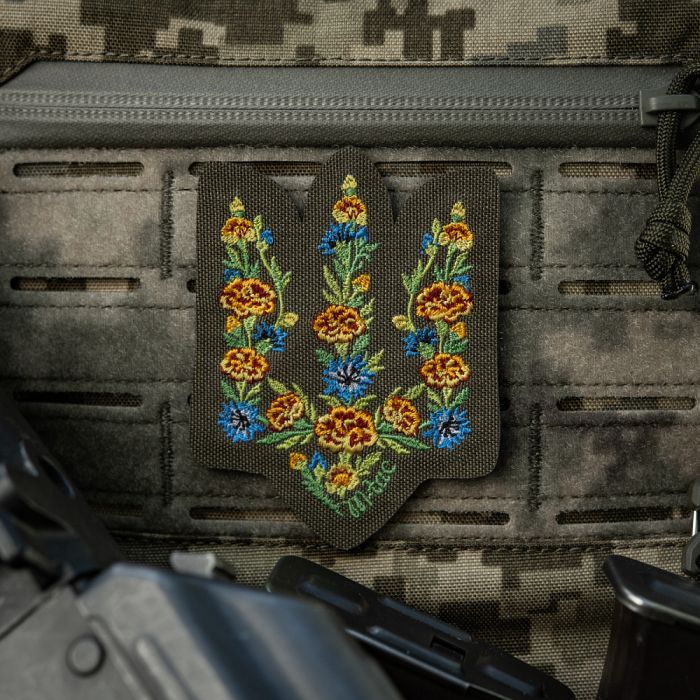 M-Tac нашивка Тризуб Чорнобривці (вишивка) Ranger Green