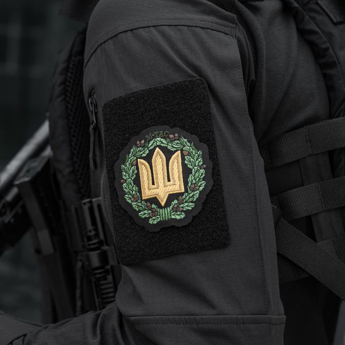 M-Tac нашивка Тризуб з дубовим вінком (вишивка) Black