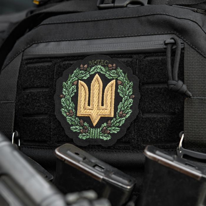 M-Tac нашивка Тризуб з дубовим вінком (вишивка) Black