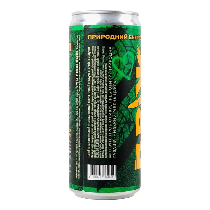 Двіж напій енергетичний Комбуча яблучна, безалкогольний сильногазований 0,33л