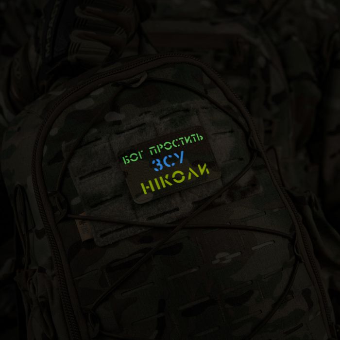 M-Tac нашивка Бог простить, ЗСУ ніколи Multicam/Yellow/Blue/GID