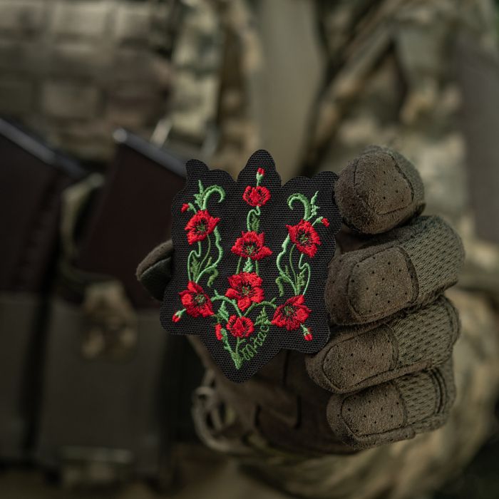 M-Tac нашивка Тризуб Червоний мак (вишивка) Black