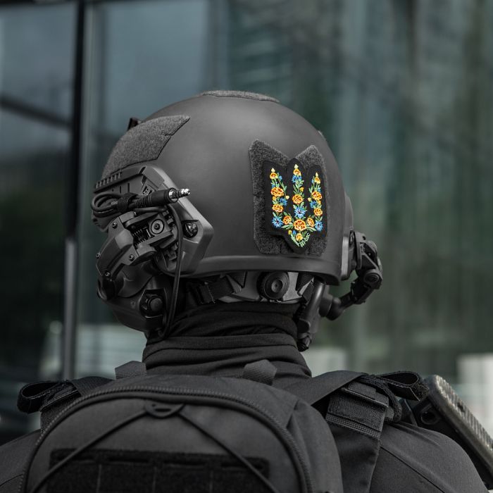 M-Tac нашивка Тризуб Чорнобривці (вишивка) Black