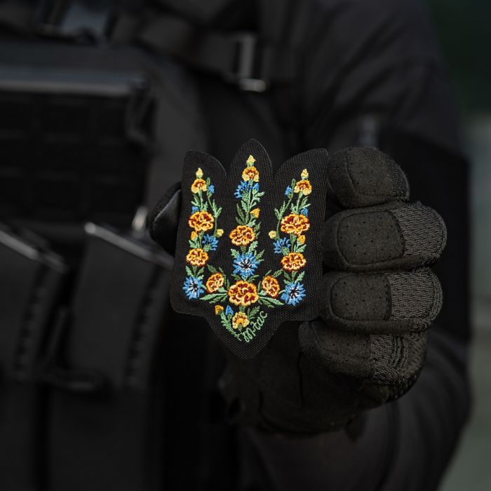 M-Tac нашивка Тризуб Чорнобривці (вишивка) Black