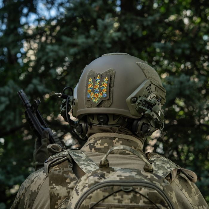 M-Tac нашивка Тризуб Чорнобривці (вишивка) Ranger Green