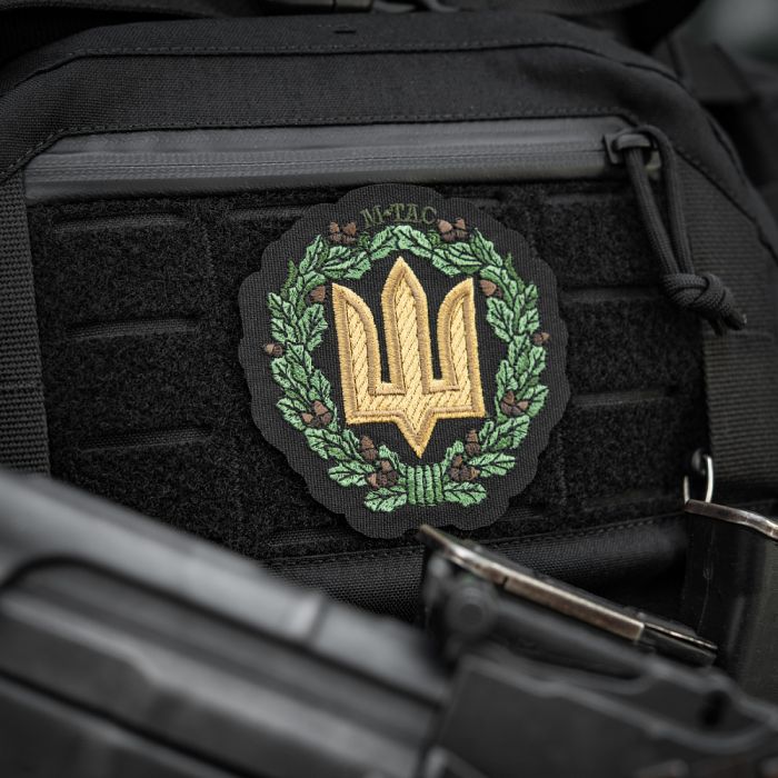 M-Tac нашивка Тризуб з дубовим вінком (вишивка) Black