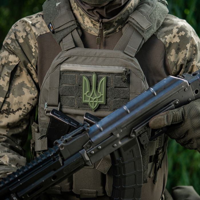 Нашивка Тризуб PVC великий олива