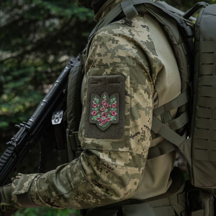 M-Tac нашивка Тризуб рожеві Мальви (вишивка) Ranger Green