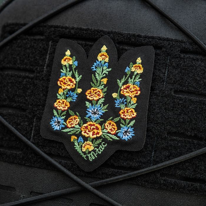 M-Tac нашивка Тризуб Чорнобривці (вишивка) Black