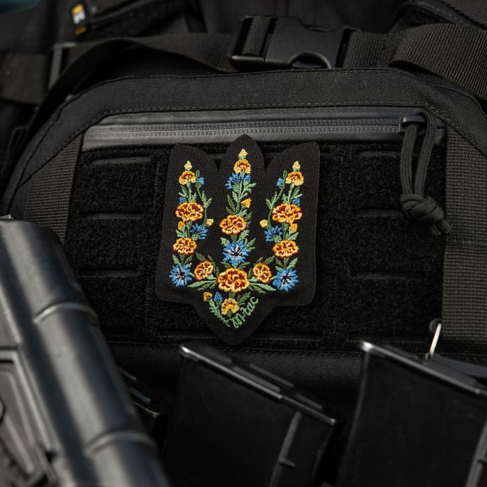 M-Tac нашивка Тризуб Чорнобривці (вишивка) Black