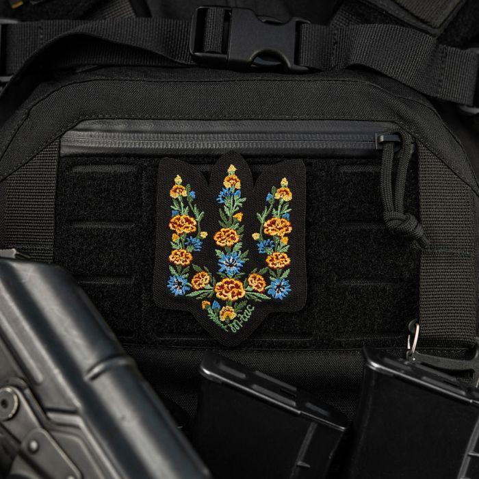 M-Tac нашивка Тризуб Чорнобривці (вишивка) Black