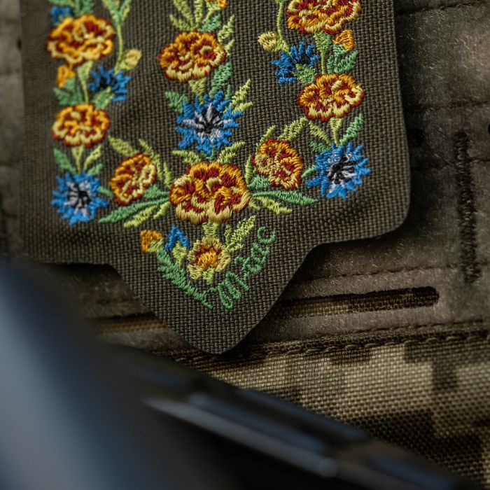 M-Tac нашивка Тризуб Чорнобривці (вишивка) Ranger Green