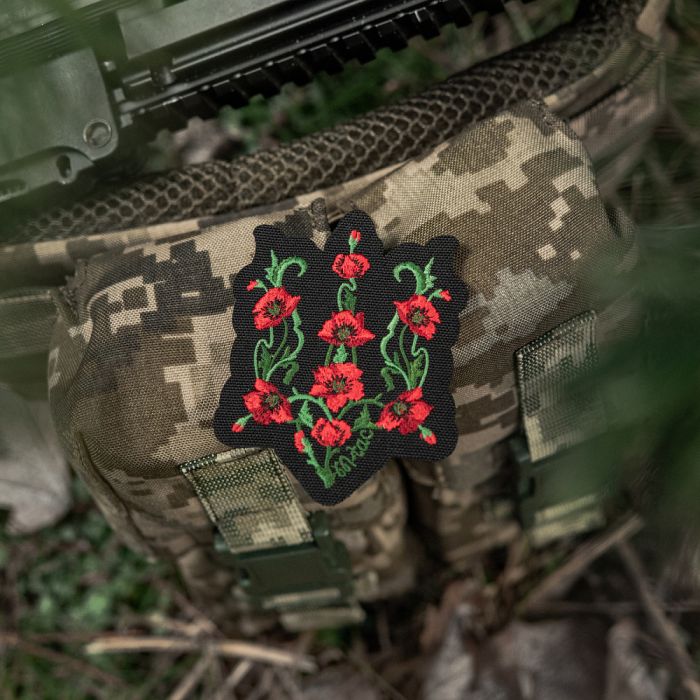 M-Tac нашивка Тризуб Червоний мак (вишивка) Black