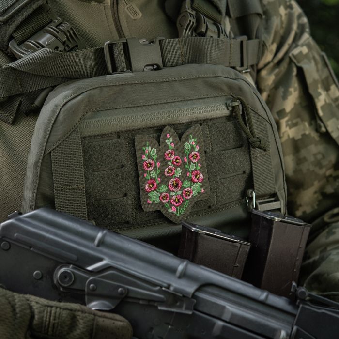 M-Tac нашивка Тризуб рожеві Мальви (вишивка) Ranger Green