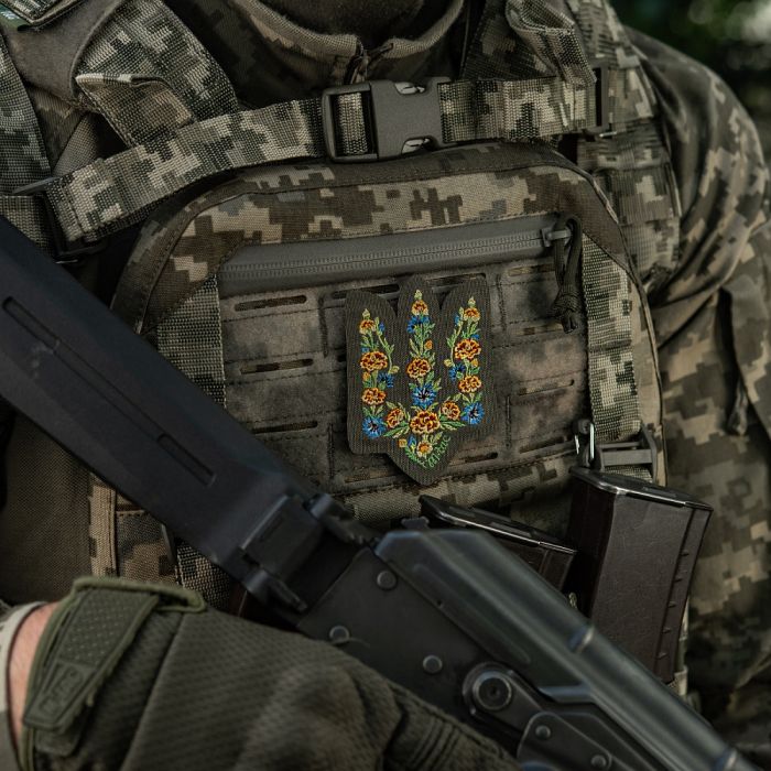 M-Tac нашивка Тризуб Чорнобривці (вишивка) Ranger Green